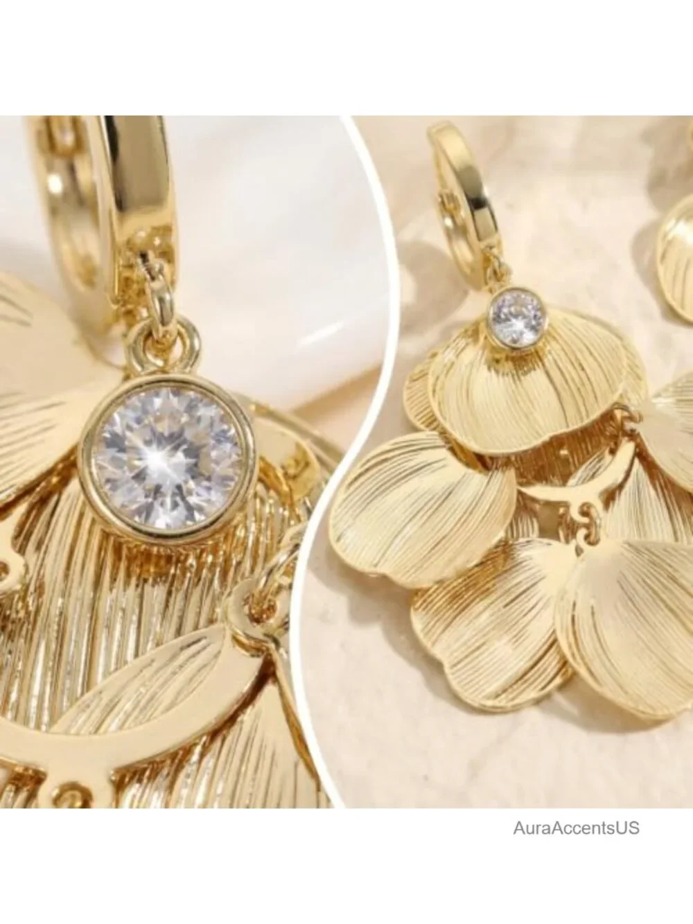 Boho Gold Flower Chandelier Dangle Earrings, Hypoallergenic Zinc Alloy,